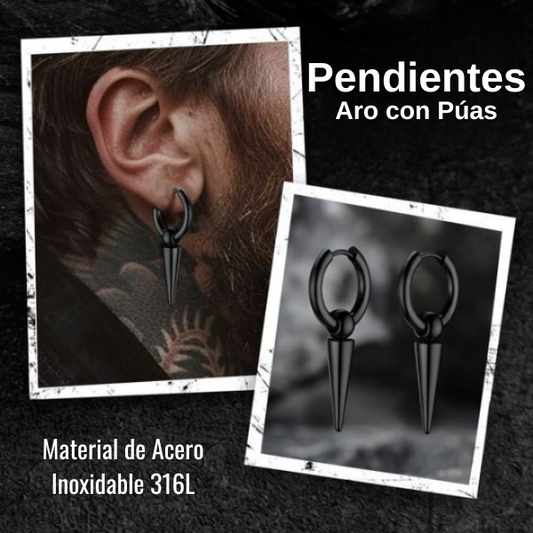 Pendientes Aro con Púa X 2 Unidades (NEGRO Y PLATA)